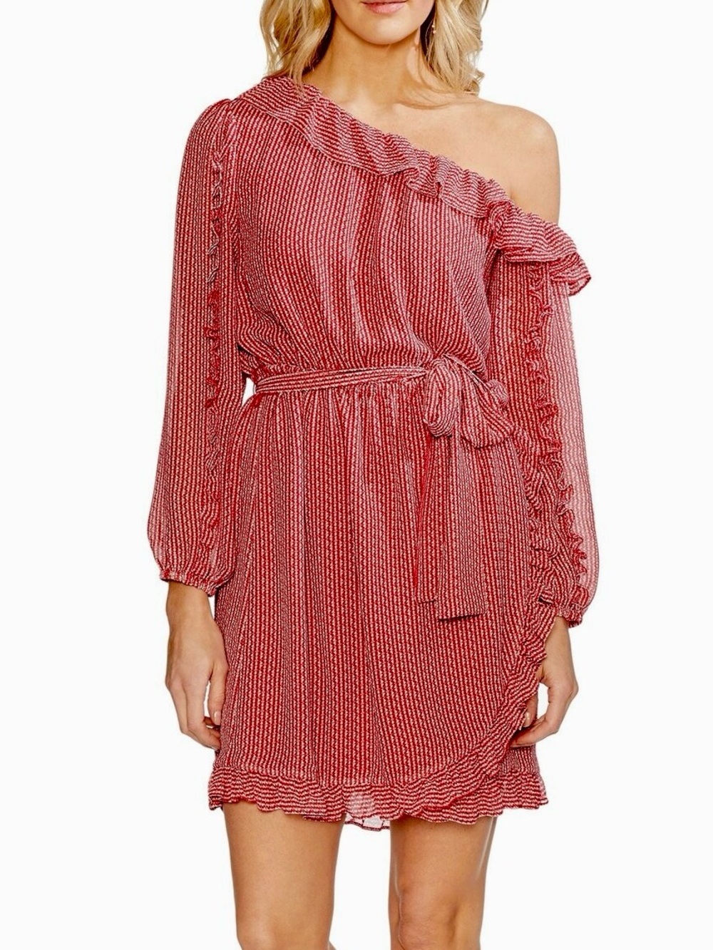 Vince Camuto • Off The Shoulder Long Sleeve Ruffle Hem Wrap Style Dress